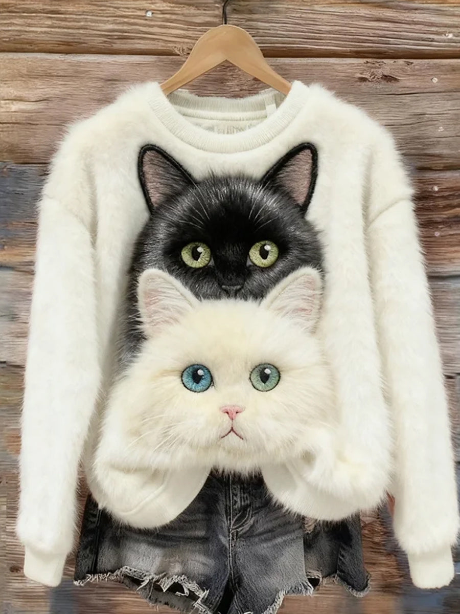 Kvinders Retro Animal Christmas Art Print Casual Flannel Toppe