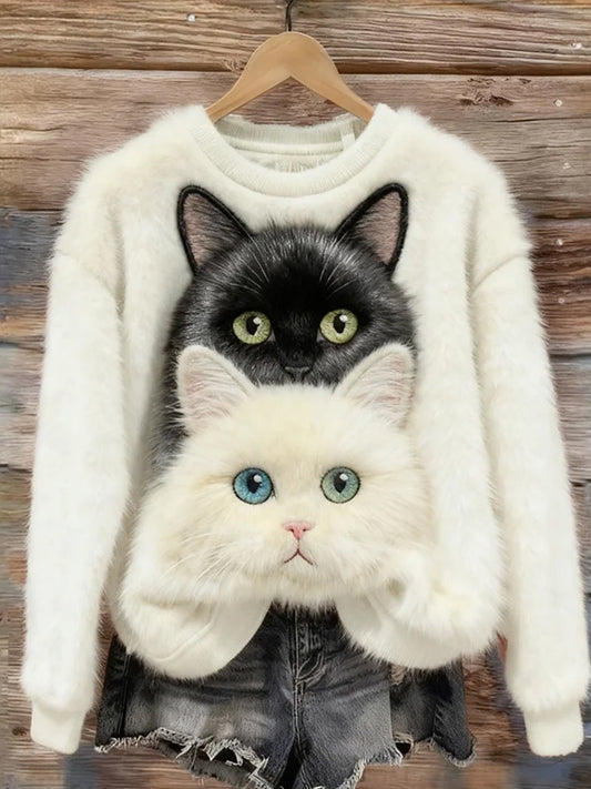 Kvinders Retro Animal Christmas Art Print Casual Flannel Toppe