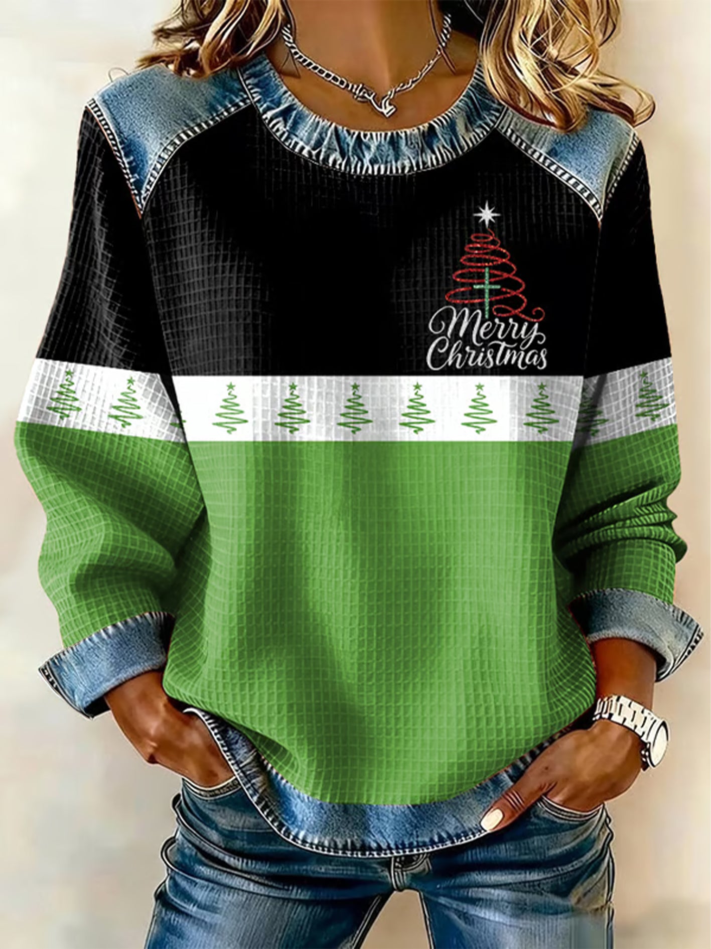 Kvindernes jul tro Print Vaffel Sweatshirt