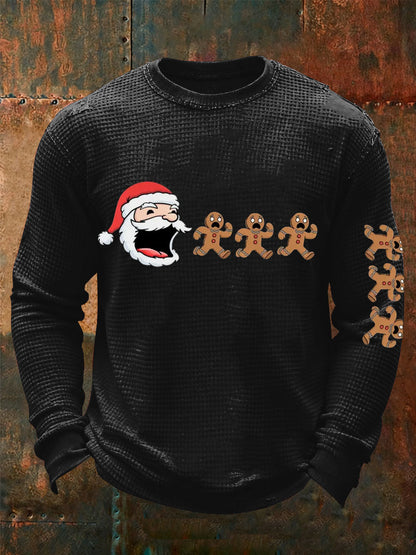 Mænds sjove Santas Cookie jul kunst print vaffel lang ærme T-shirt