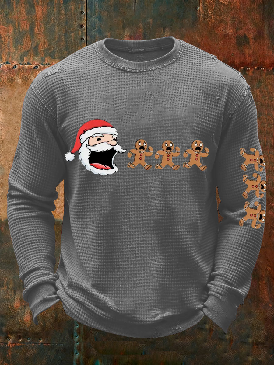 Mænds sjove Santas Cookie jul kunst print vaffel lang ærme T-shirt