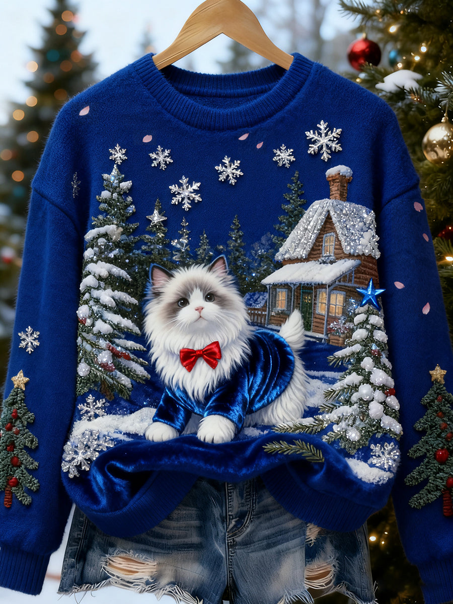 Kvinders Retro Animal Christmas Art Print Casual Flannel Toppe