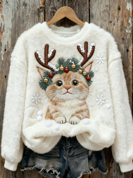 Kvinders Retro Animal Christmas Art Print Casual Flannel Toppe