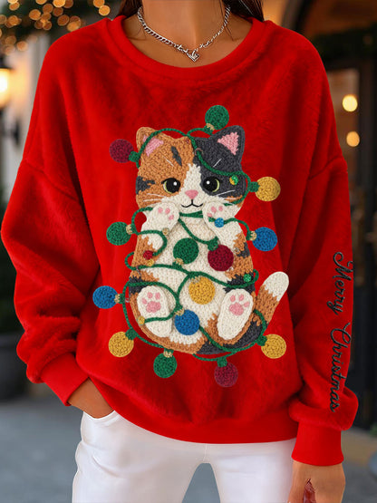 Kvinder jul kat Flannel Sweatshirts