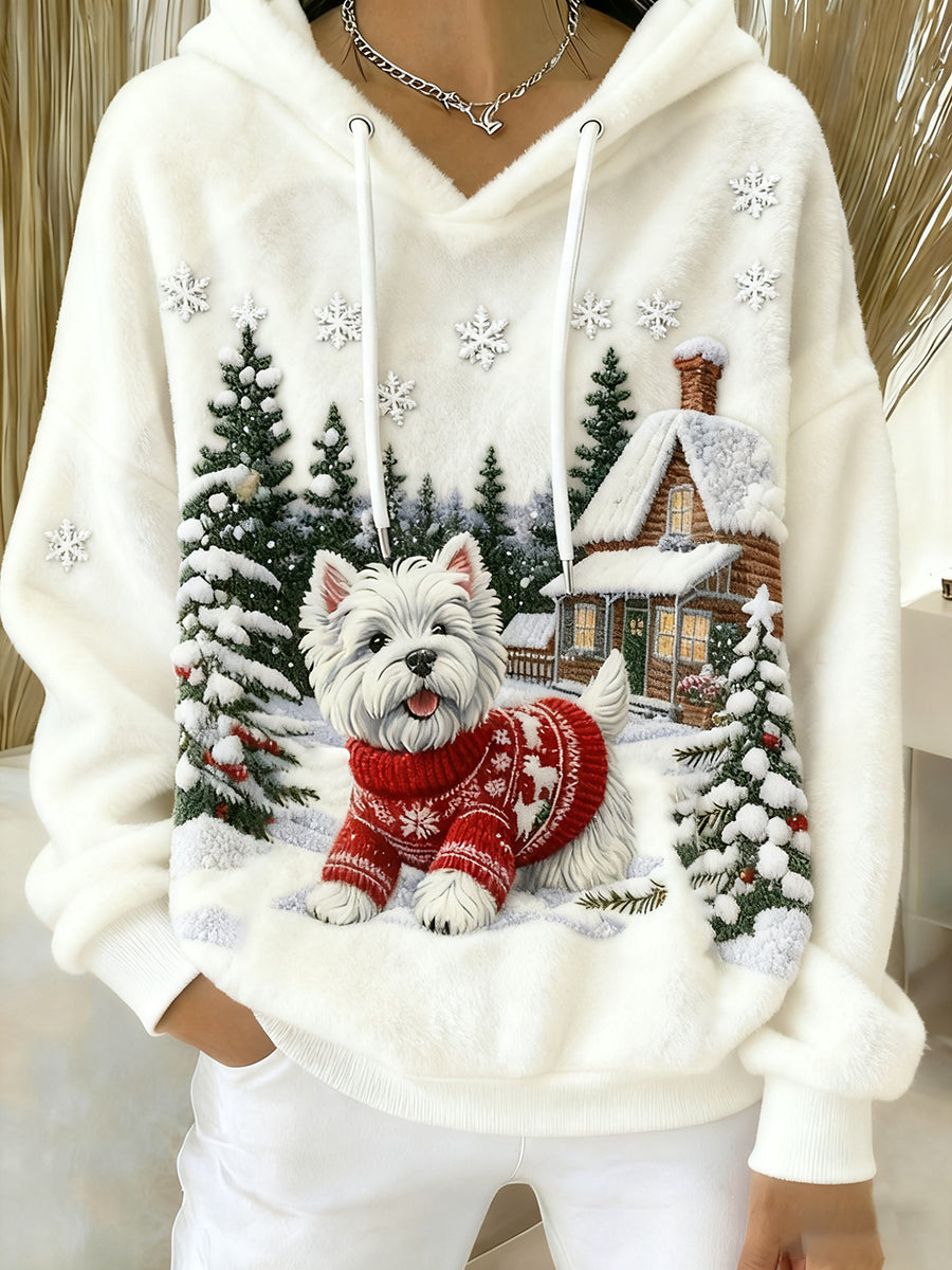 Kvinders Retro Animal Art Print Komfortable Flannel Hooded sweatshirt