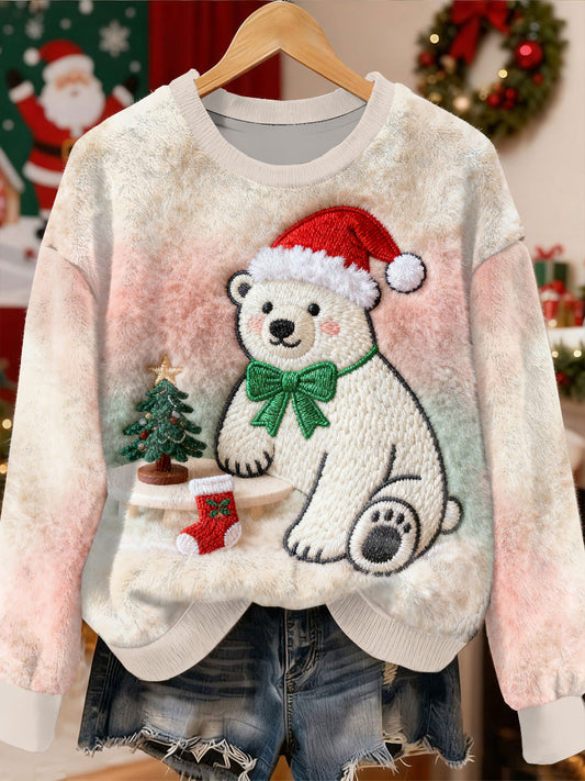 Smuk jul Polar Bear Mønster Casual Lange ærme Sweatshirt