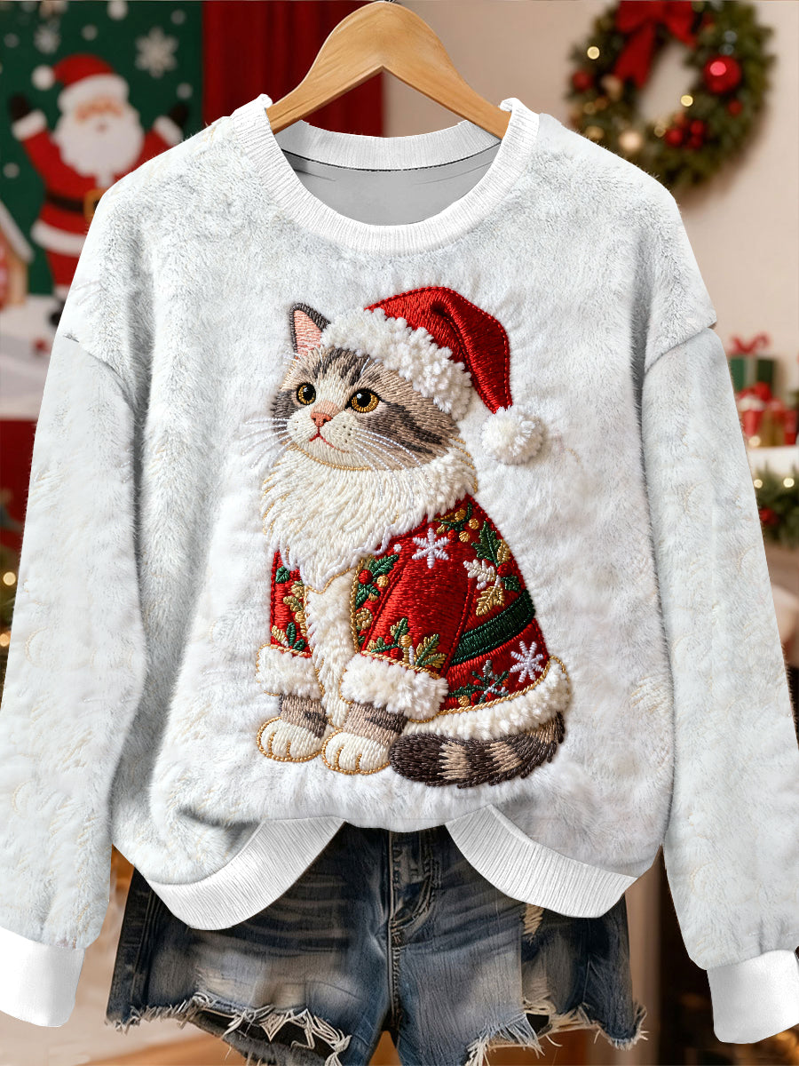 Gorgeous Christmas Cat Mønster Casual Lang ærmet Sweatshirt