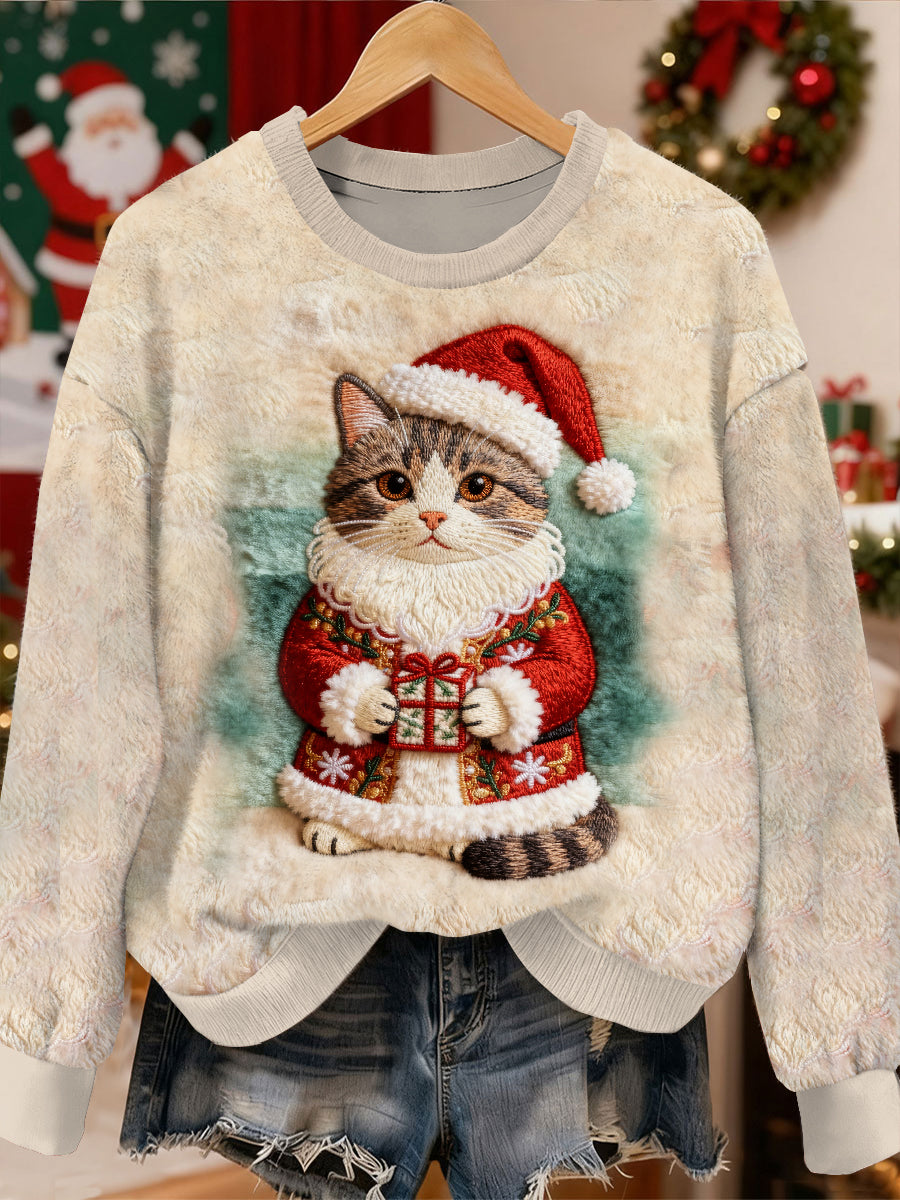 Gorgeous Christmas Cat Mønster Casual Lang ærmet Sweatshirt