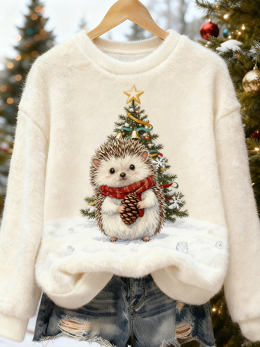 Kvinders Retro Animal Christmas Art Print Casual Flannel Toppe