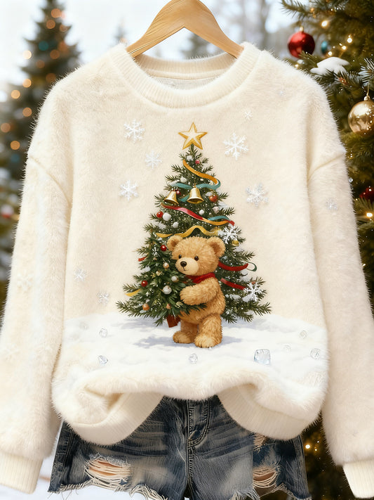 Kvinders Retro Animal Christmas Art Print Casual Flannel Toppe