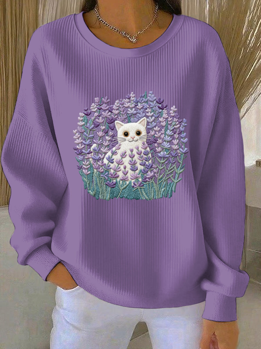 Kvinders lilla kat blomster Print Casual Sweatshirt