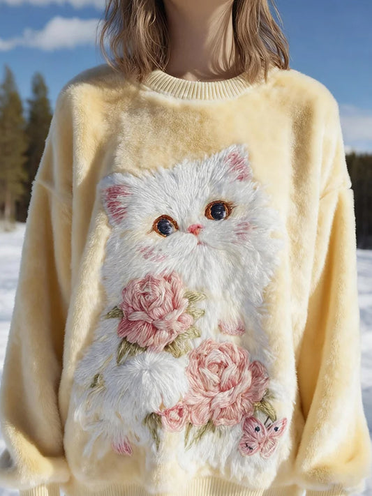 Kvinders Retro Animal Christmas Art Print Casual Flannel Toppe