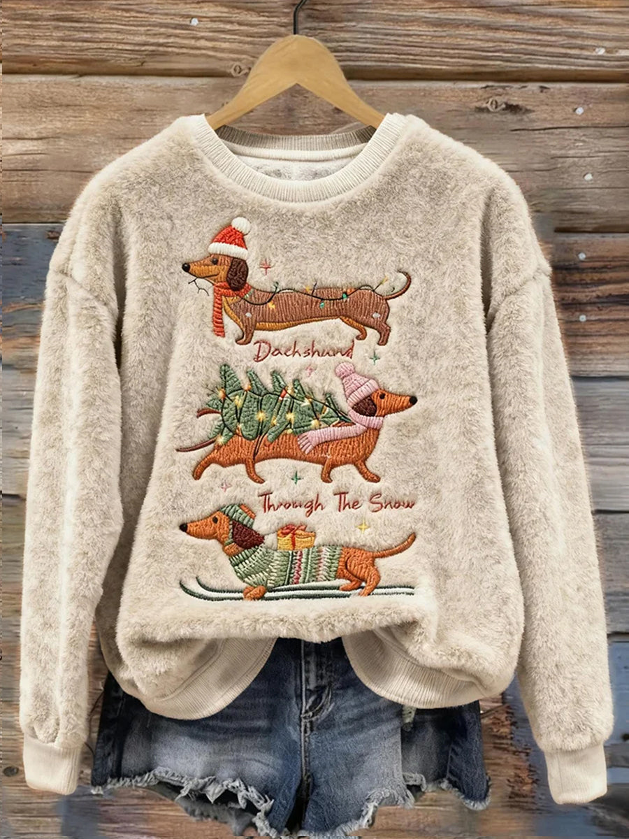 Kvinders Retro Animal Christmas Art Print Casual Flannel Toppe