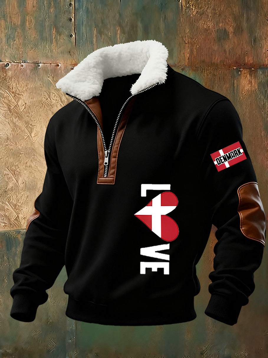 Mænds danske Tryk stativ krave Sweatshirt