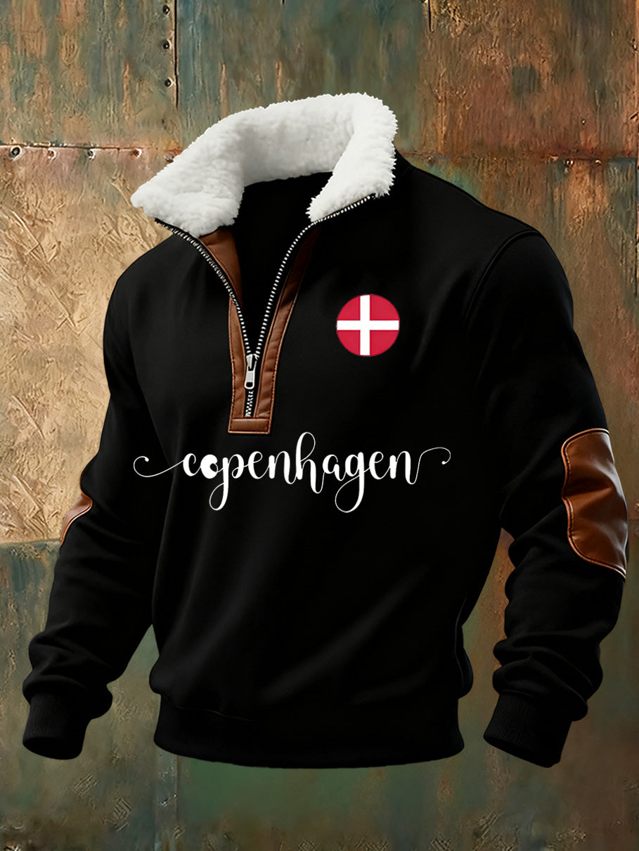 Mænds danske Tryk stativ krave Sweatshirt