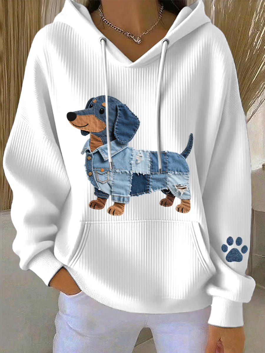 Kvinders Denim Patchwork Art Dachhun Mønster Hoodie