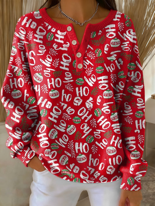 Kvinders Retro Jule Ho Kunst udskrive langærme sweeter