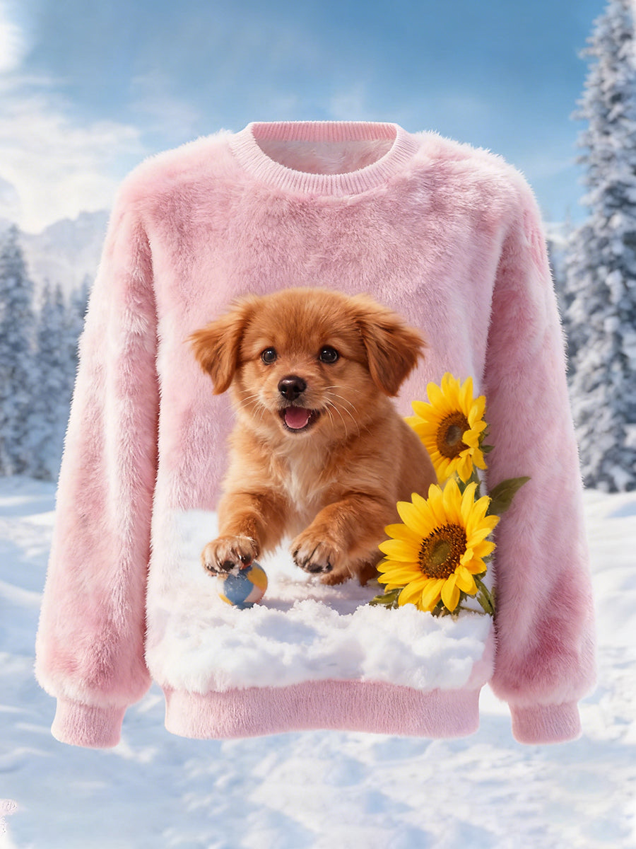 Kvinders Retro Animal Christmas Art Print Casual Flannel Toppe