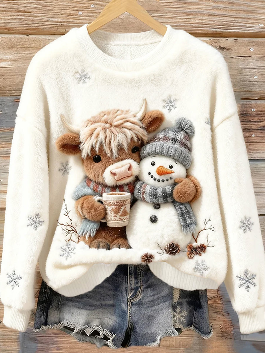 Kvinders Retro Animal Christmas Art Print Casual Flannel Toppe