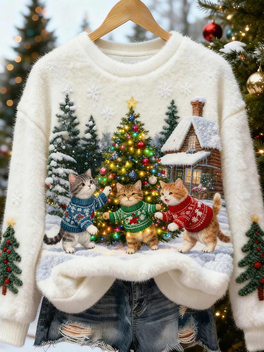 Kvinders Retro Animal Christmas Art Print Casual Flannel Toppe