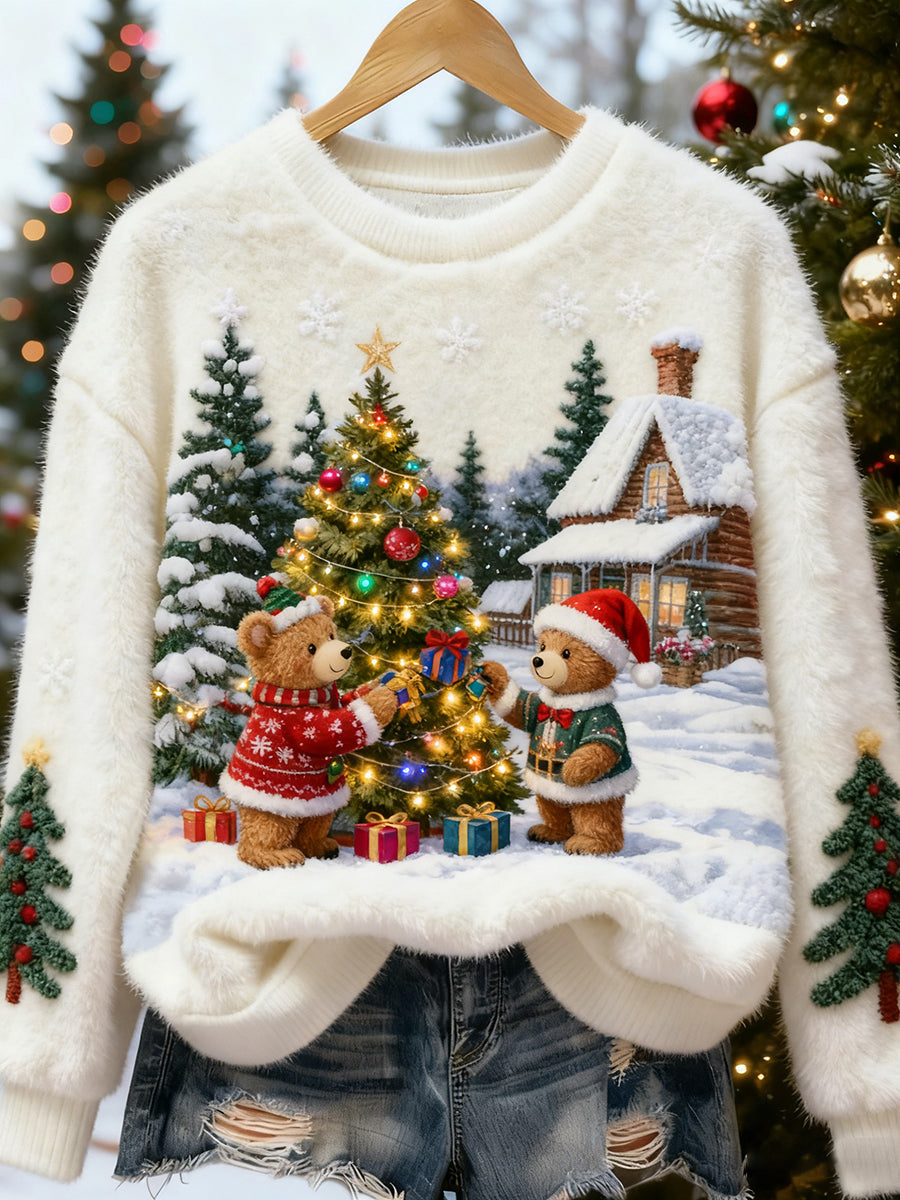 Kvinders Retro Animal Christmas Art Print Casual Flannel Toppe