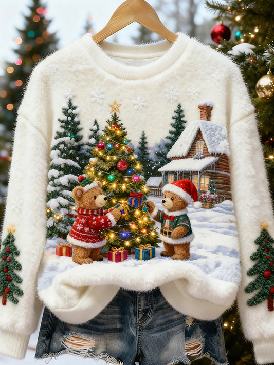 Kvinders Retro Animal Christmas Art Print Casual Flannel Toppe