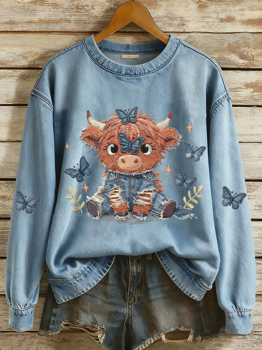 Kvinders Highland Cow Art Print Casual Sports skjorte