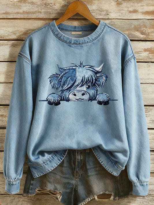 Kvinders Highland Cow Art Print Casual Sports skjorte