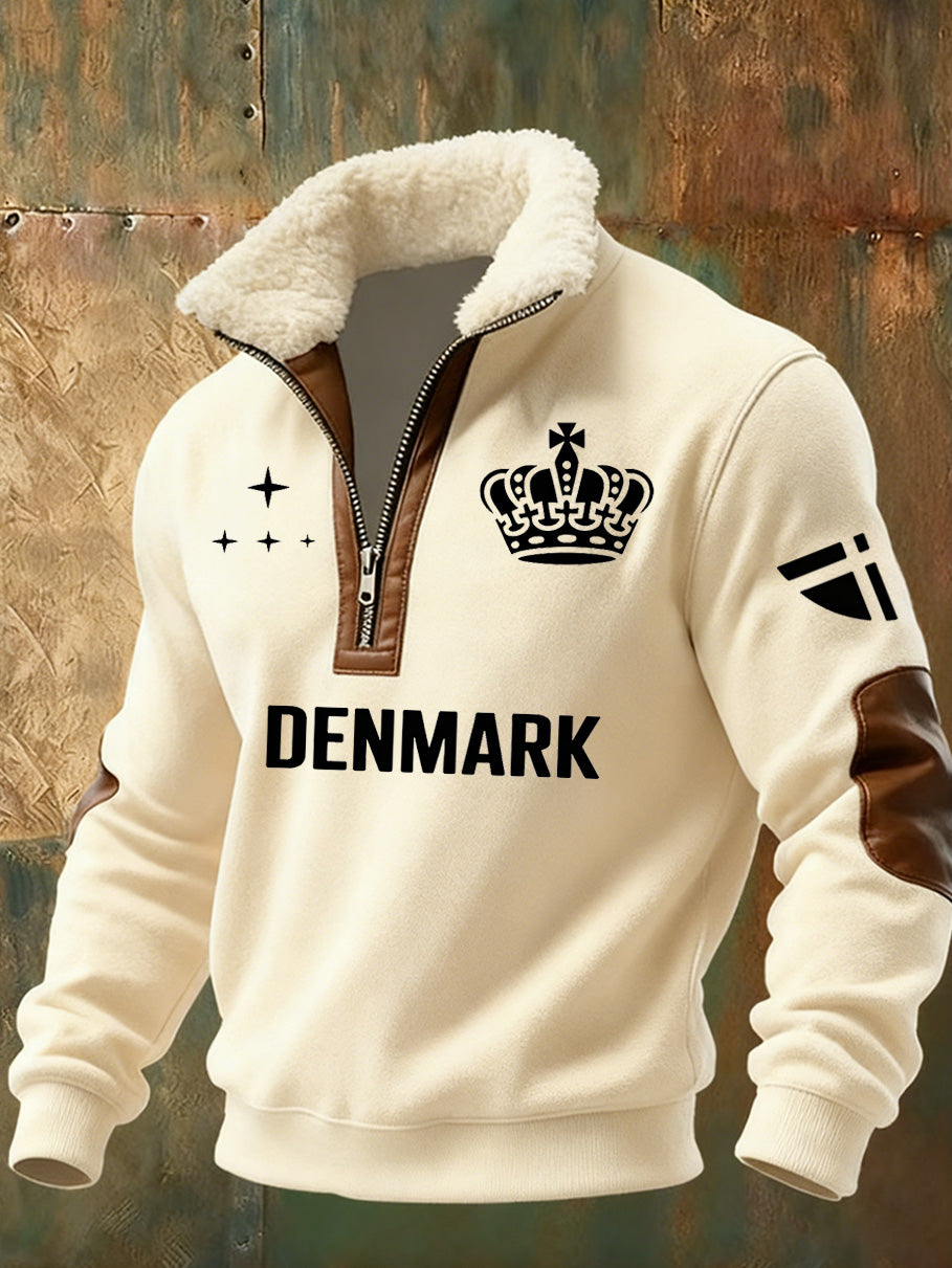 Mænds danske Tryk stativ krave Sweatshirt