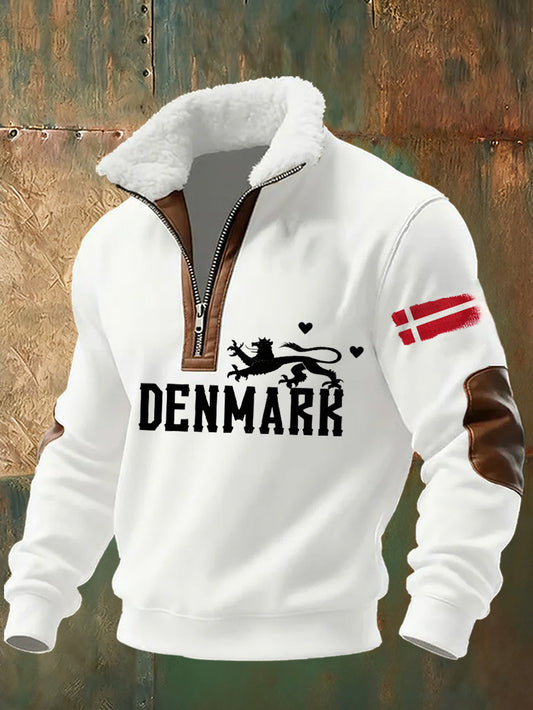 Mænds danske Tryk stativ krave Sweatshirt