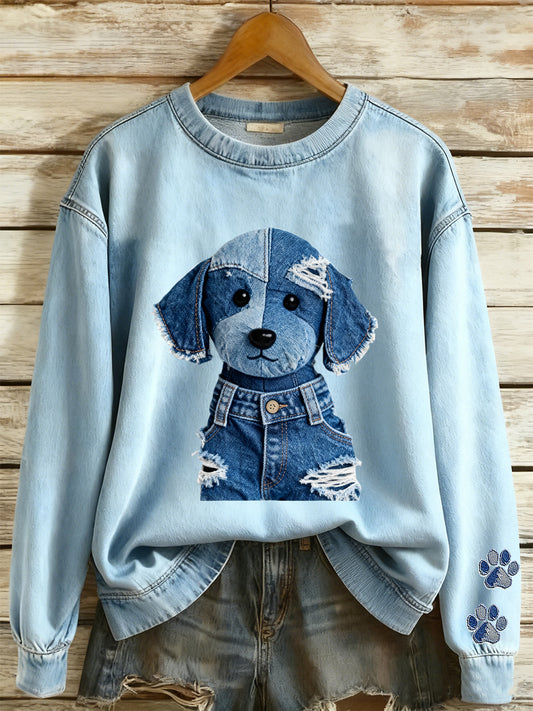 Kvinders Animal Cowboy Patchwork Printed Rund hals Lange ærmet Sweatshirt