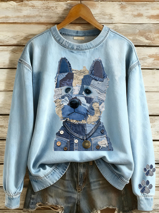 Kvinders Animal Cowboy Patchwork Printed Rund hals Lange ærmet Sweatshirt
