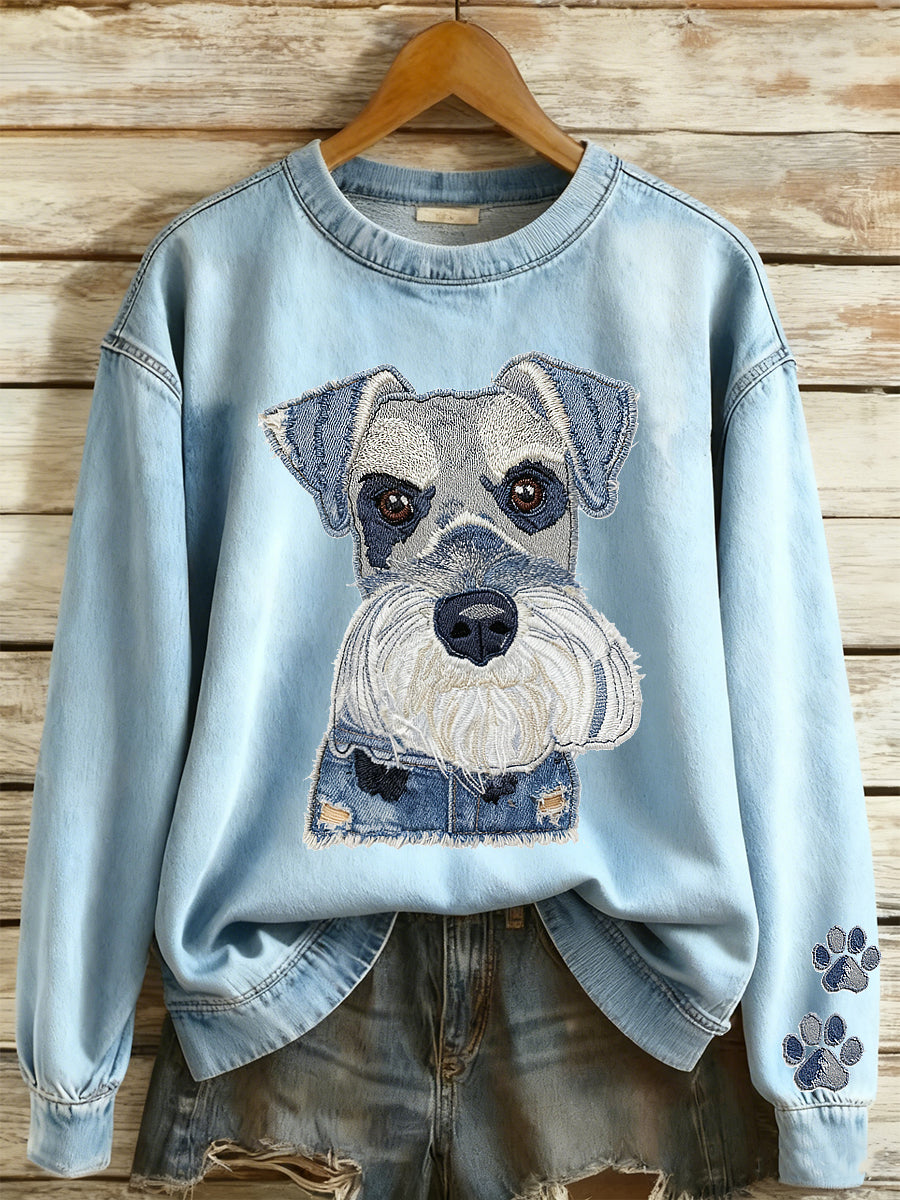 Kvinders Animal Cowboy Patchwork Printed Rund hals Lange ærmet Sweatshirt