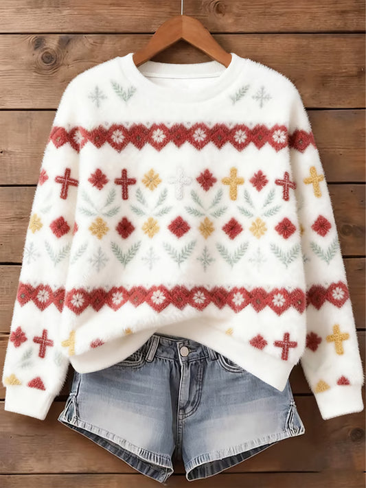 Kvinders jul kunst Print Casual Flannel Sweater.