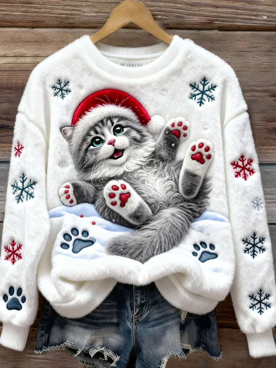 Kvinders Retro Animal Christmas Art Print Casual Flannel Toppe