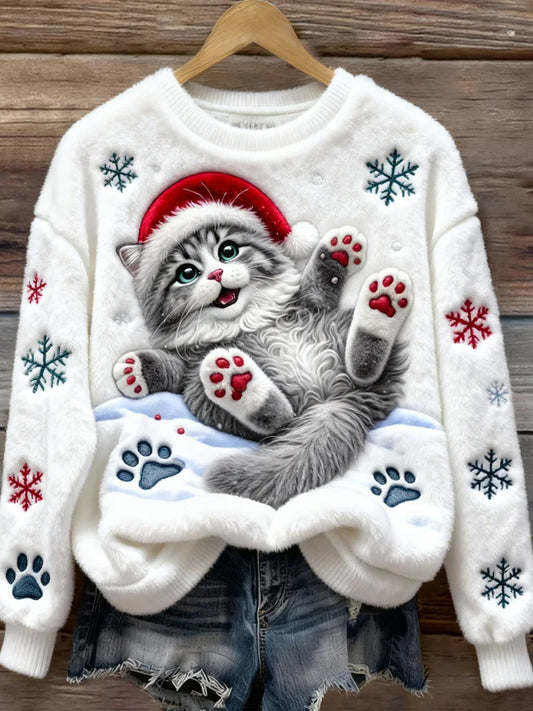 Kvinders Retro Animal Christmas Art Print Casual Flannel Toppe