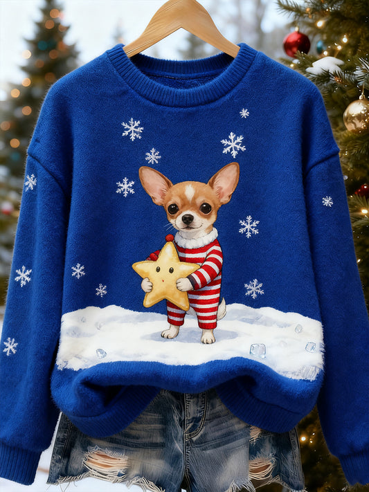 Kvinders Retro Animal Christmas Art Print Casual Flannel Toppe