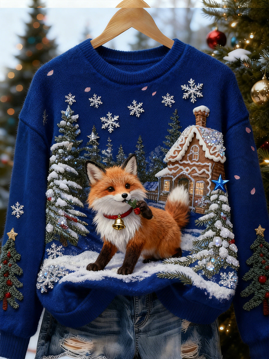 Kvinders Retro Animal Christmas Art Print Casual Flannel Toppe