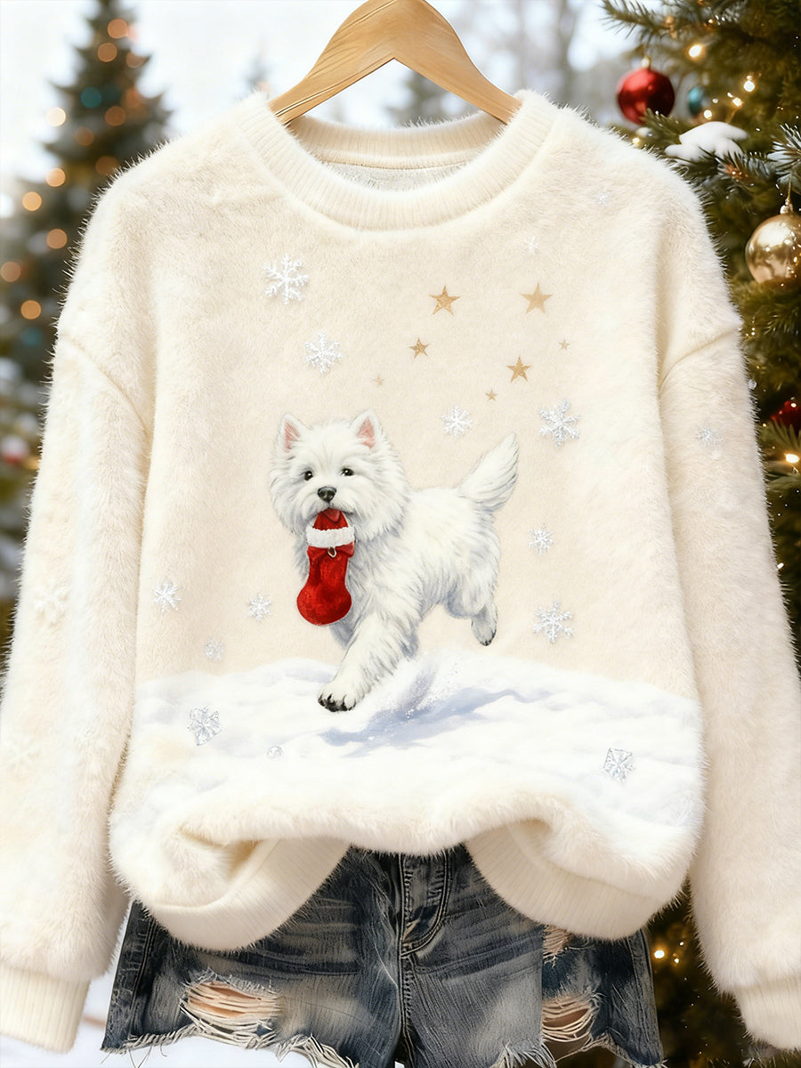 Kvinders Retro Animal Christmas Art Print Casual Flannel Toppe