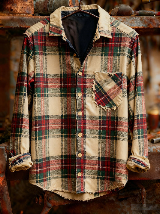 Mænds Vintage Christmas Art Print Casual Comfort Lang ærme skjorte