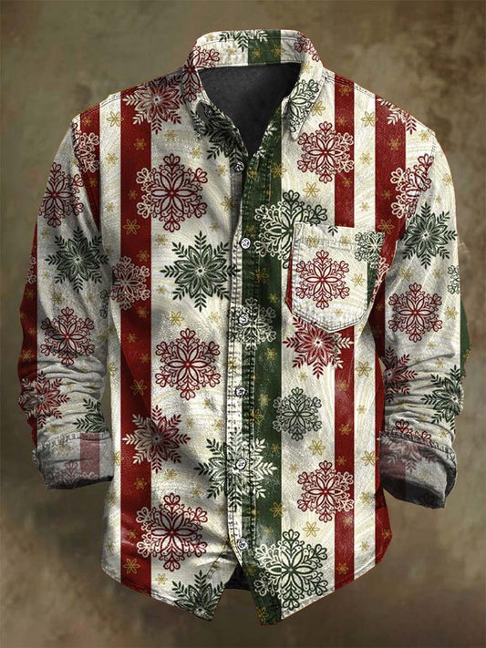 Jul Snefnug Stripe Print Casual Lang-Sleeve skjorte