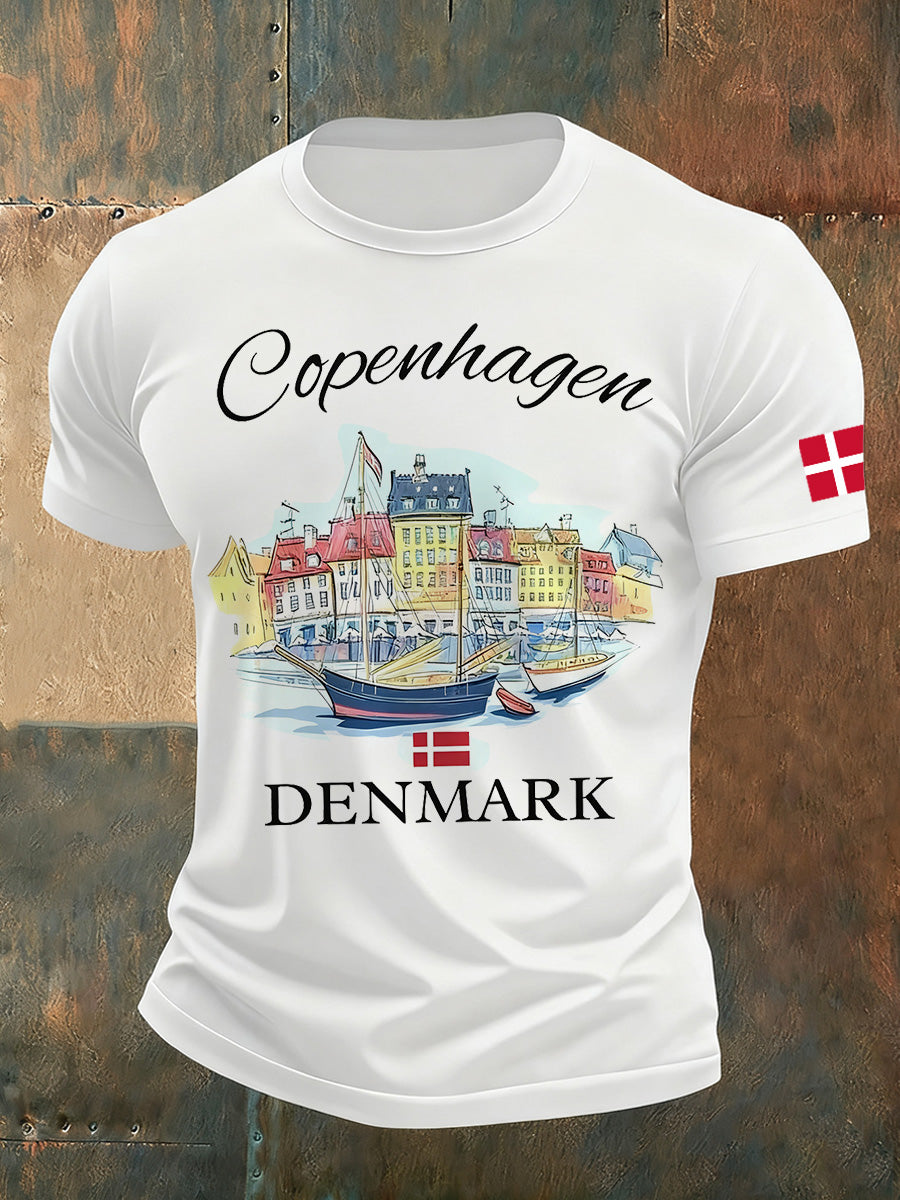 Mænds danske Print Casual T-shirt