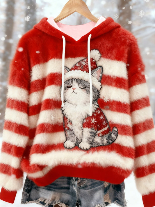 Kvinder Kvinders jul søde kat Flannel Hoodie Flannel Hoodie Flannel Hoodie Flannel