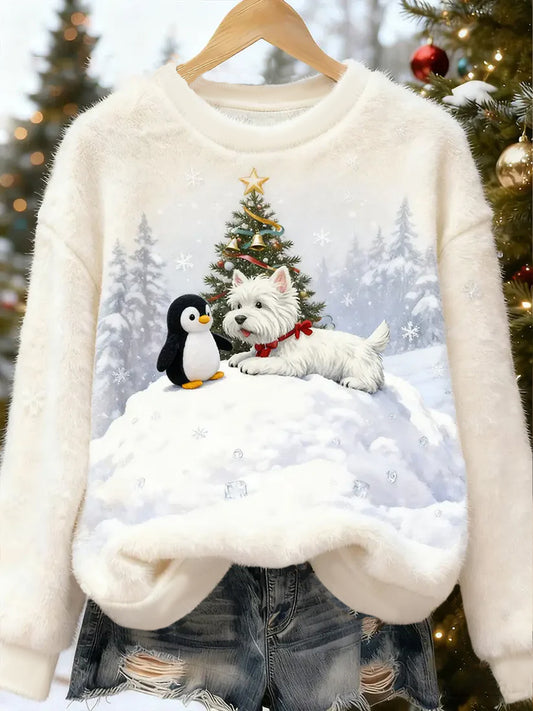 Kvinders søde jul hund kunst Flannel Hoodie