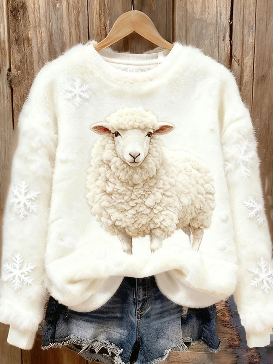 Kvinders Retro Animal Christmas Art Print Casual Comfort Flannel Toppe