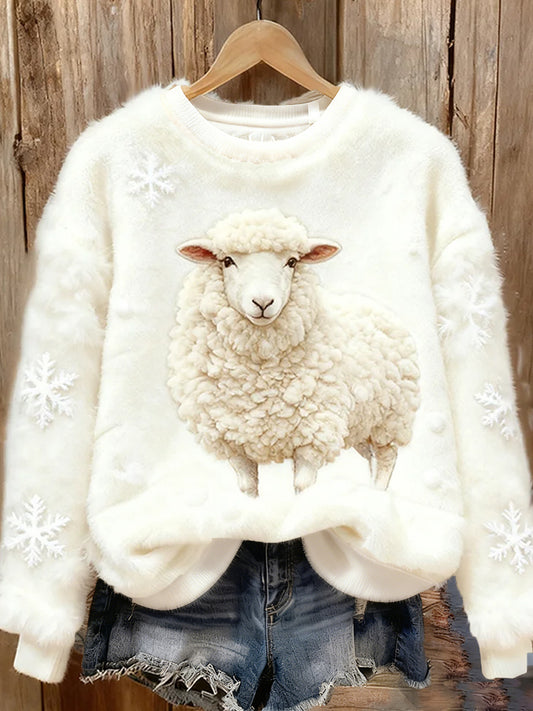 Kvinders Retro Animal Christmas Art Print Casual Comfort Flannel Toppe