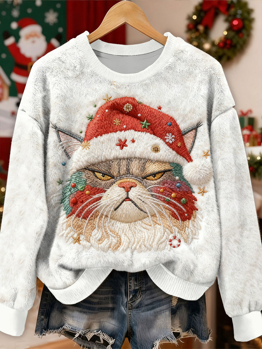 Gorgeous Christmas Cat Mønster Casual Lang ærmet Sweatshirt