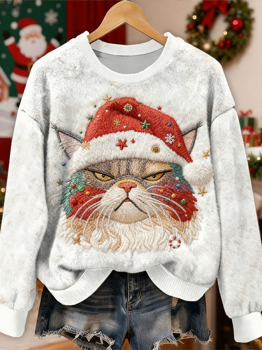 Gorgeous Christmas Cat Mønster Casual Lang ærmet Sweatshirt