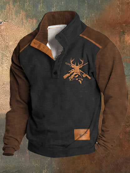 Mænds jagt og fiskeri trykket stativ krave knap Flush udendørs sweatshirt