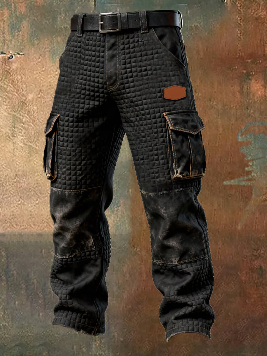 Mænds multifunktionelle cargo-bukser med retro kunstprint